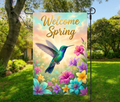 Welcome Spring Hummingbird Floral-12 × 18 Garden Flag (Single-Sided)