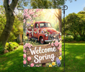 Welcome Spring Vintage Red Truck-12 × 18 Garden Flag (Single-Sided)