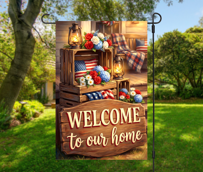 Welcome to Our Home Patriotic-12 × 18 Garden Flag (Single-Sided)