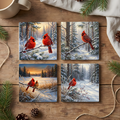 Winter Cardinals Woodland – Fine Art Ceramic Coasters (Set of 4)