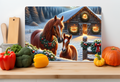 Winter Horse & Foal Glass Cutting Board – Farmhouse Kitchen Decor